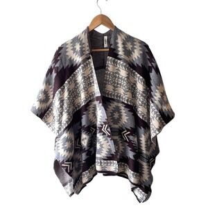 CUBISM One Size Western Southwest Print Open Side Poncho Sweater